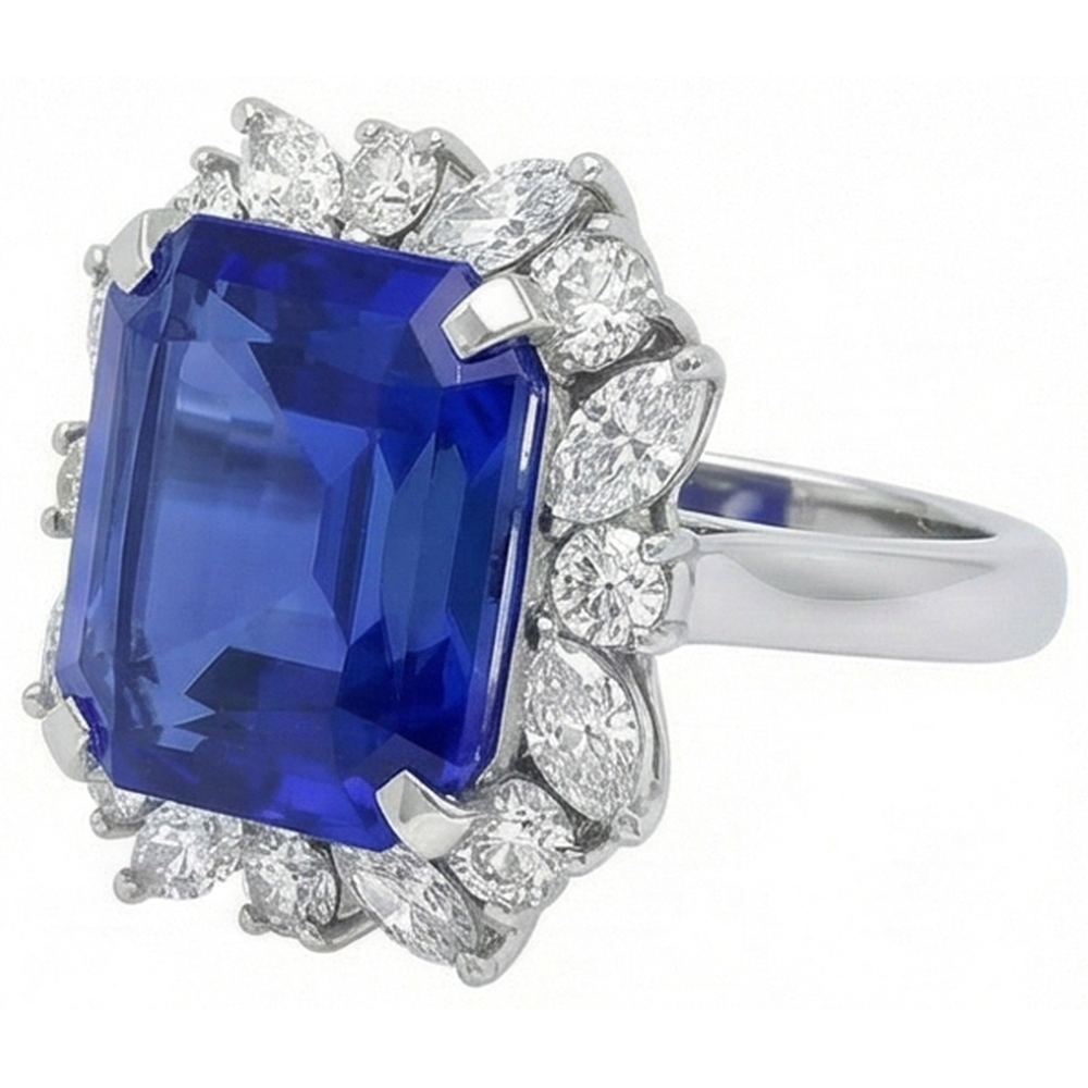 7 Carat Blue Asscher Sapphire IGI CERTIFIED Diamond Ring