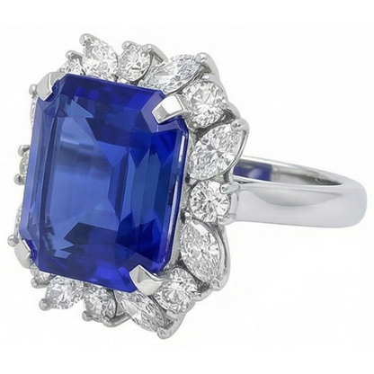 7 Carat Blue Asscher Sapphire IGI CERTIFIED Diamond Ring