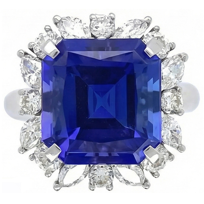 7 Carat Blue Asscher Sapphire IGI CERTIFIED Diamond Ring