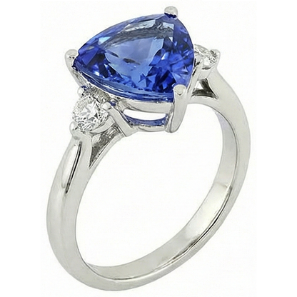 7 Carat Tanzanite & Natural Earth Mined Diamond Three Stone Ring White Gold 14K