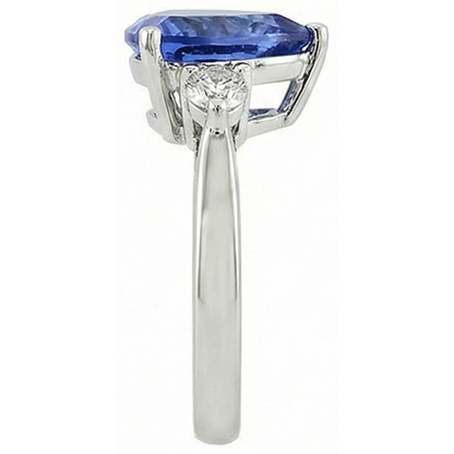 7 Carat Tanzanite & Natural Earth Mined Diamond Three Stone Ring White Gold 14K