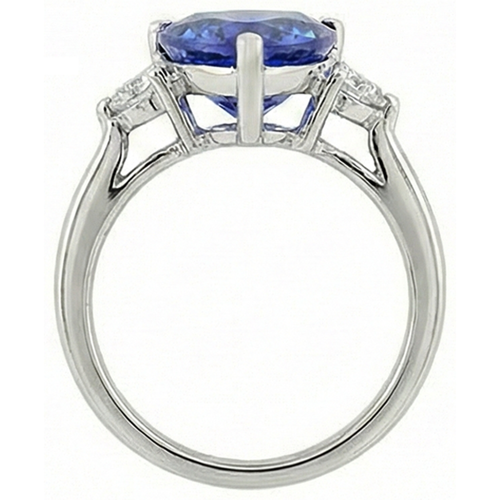 7 Carat Tanzanite & Natural Earth Mined Diamond Three Stone Ring White Gold 14K