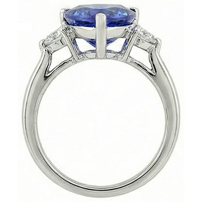 7 Carat Tanzanite & Natural Earth Mined Diamond Three Stone Ring White Gold 14K