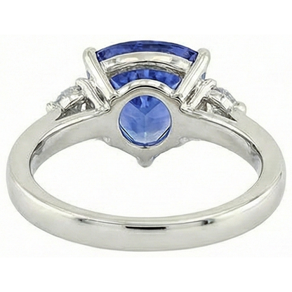 7 Carat Tanzanite & Natural Earth Mined Diamond Three Stone Ring White Gold 14K