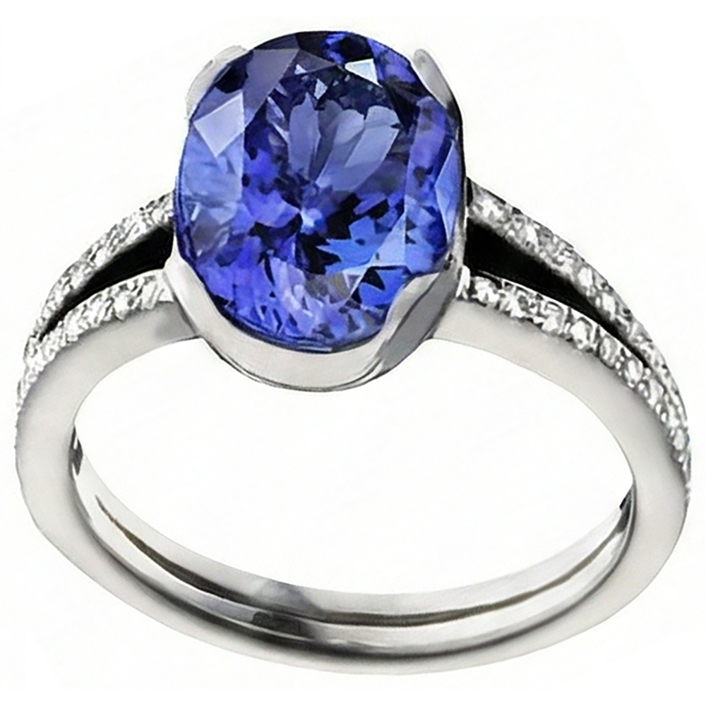 7 Carats Oval Tanzanite Natural Earth Mined Diamonds Engagement Ring White Gold 14K