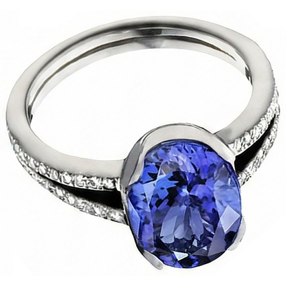7 Carats Oval Tanzanite Natural Earth Mined Diamonds Engagement Ring White Gold 14K