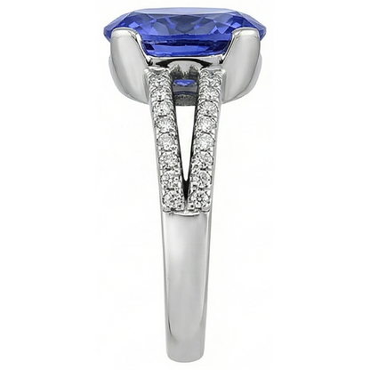 7 Carats Oval Tanzanite Natural Earth Mined Diamonds Engagement Ring White Gold 14K