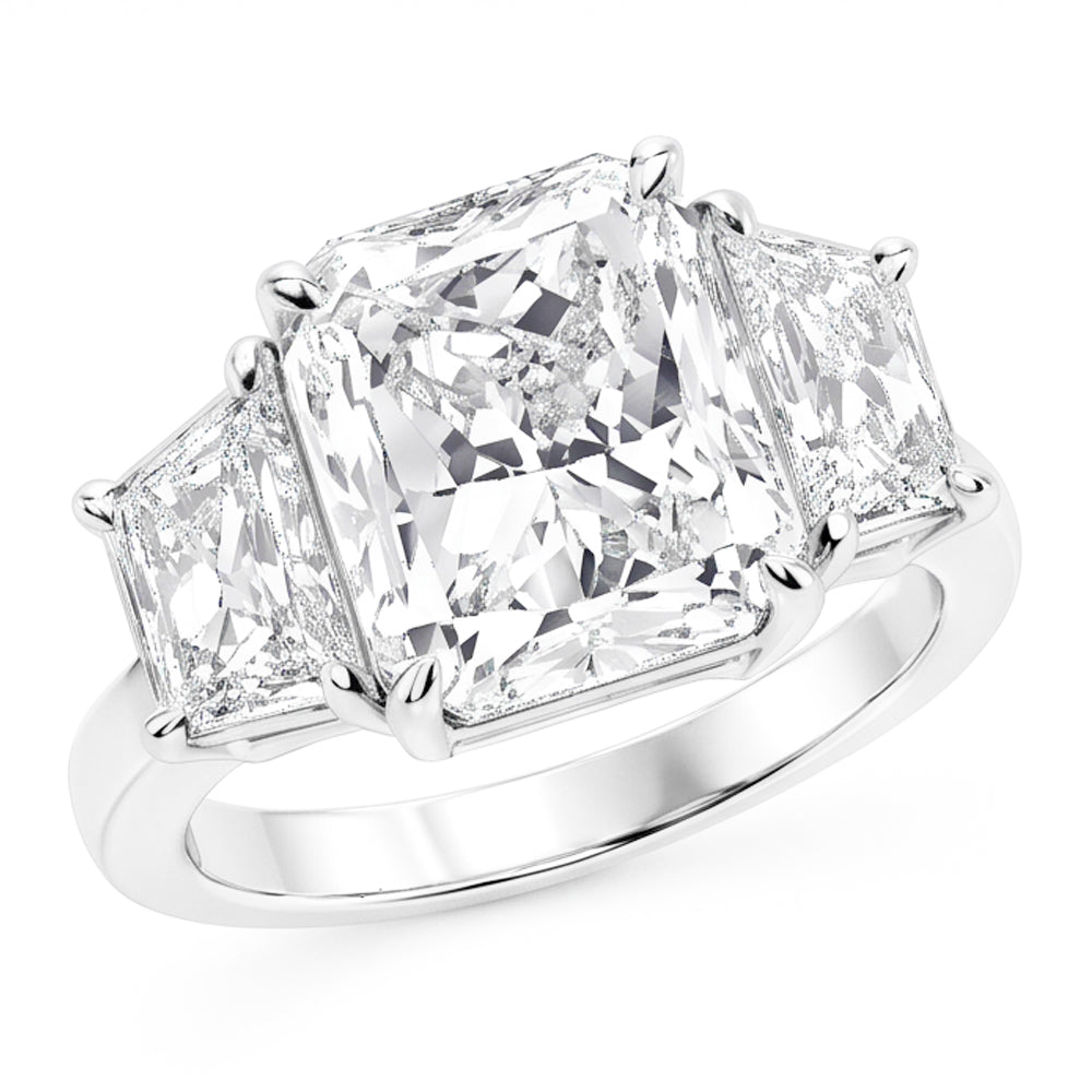 7 Carats Radiant Natural Real Diamond ( Not Lab Grown ) 3 Stone Engagement Ring Gold White