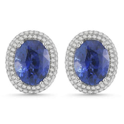 7 Carats Sapphire And IGI CERTIFIED Diamonds Women Studs Earring White Gold 14K