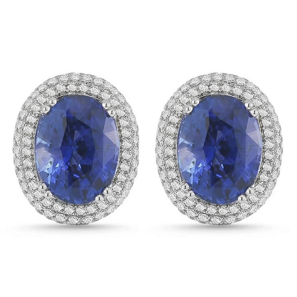 7 Carats Sapphire And IGI CERTIFIED Diamonds Women Studs Earring White Gold 14K
