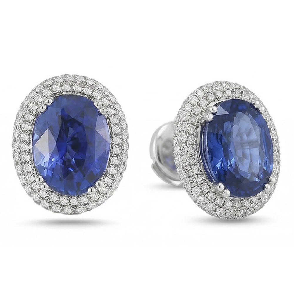 7 Carats Sapphire And IGI CERTIFIED Diamonds Women Studs Earring White Gold 14K