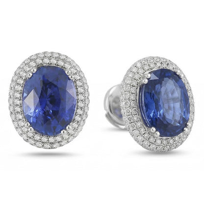 7 Carats Sapphire And IGI CERTIFIED Diamonds Women Studs Earring White Gold 14K