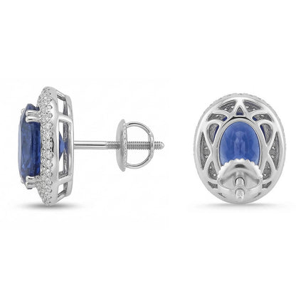 7 Carats Sapphire And IGI CERTIFIED Diamonds Women Studs Earring White Gold 14K