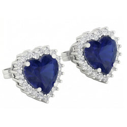 7 Ct Blue Sapphire & Round IGI CERTIFIED Diamonds Lady Studs Earring White Gold
