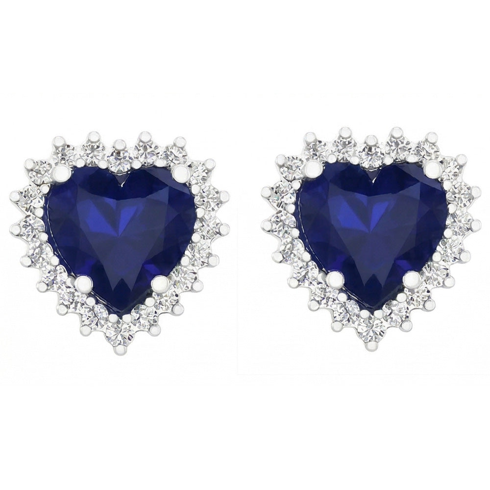 7 Ct Blue Sapphire & Round IGI CERTIFIED Diamonds Lady Studs Earring White Gold