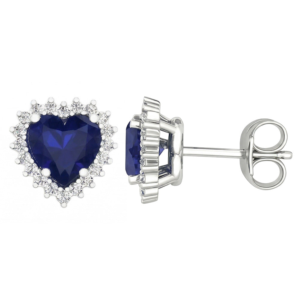 7 Ct Blue Sapphire & Round IGI CERTIFIED Diamonds Lady Studs Earring White Gold