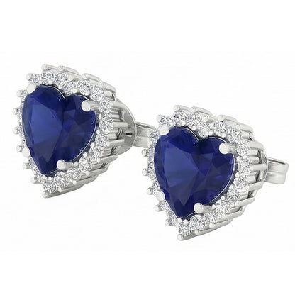 7 Ct Blue Sapphire & Round IGI CERTIFIED Diamonds Lady Studs Earring White Gold