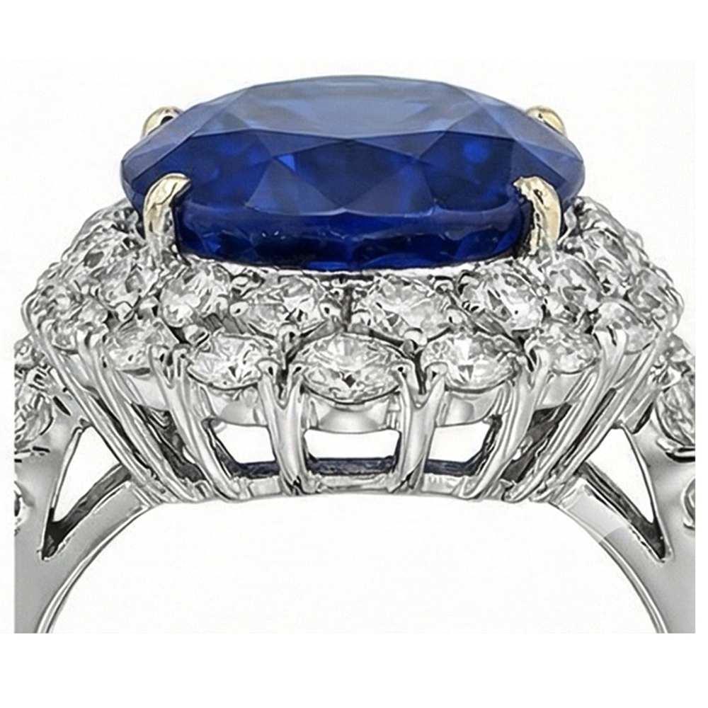 7 Ct Oval Sri Lanka Blue Sapphire And Natural Earth Mined Diamonds Ring White Gold 14K
