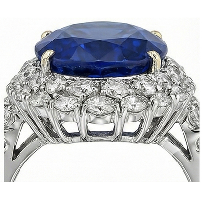 7 Ct Oval Sri Lanka Blue Sapphire And Natural Earth Mined Diamonds Ring White Gold 14K