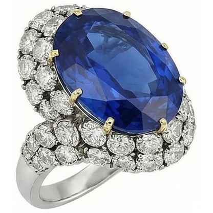 7 Ct Oval Sri Lanka Blue Sapphire And Natural Earth Mined Diamonds Ring White Gold 14K
