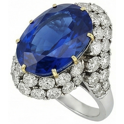 7 Ct Oval Sri Lanka Blue Sapphire And Natural Earth Mined Diamonds Ring White Gold 14K