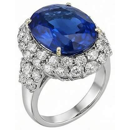 7 Ct Oval Sri Lanka Blue Sapphire And Natural Earth Mined Diamonds Ring White Gold 14K