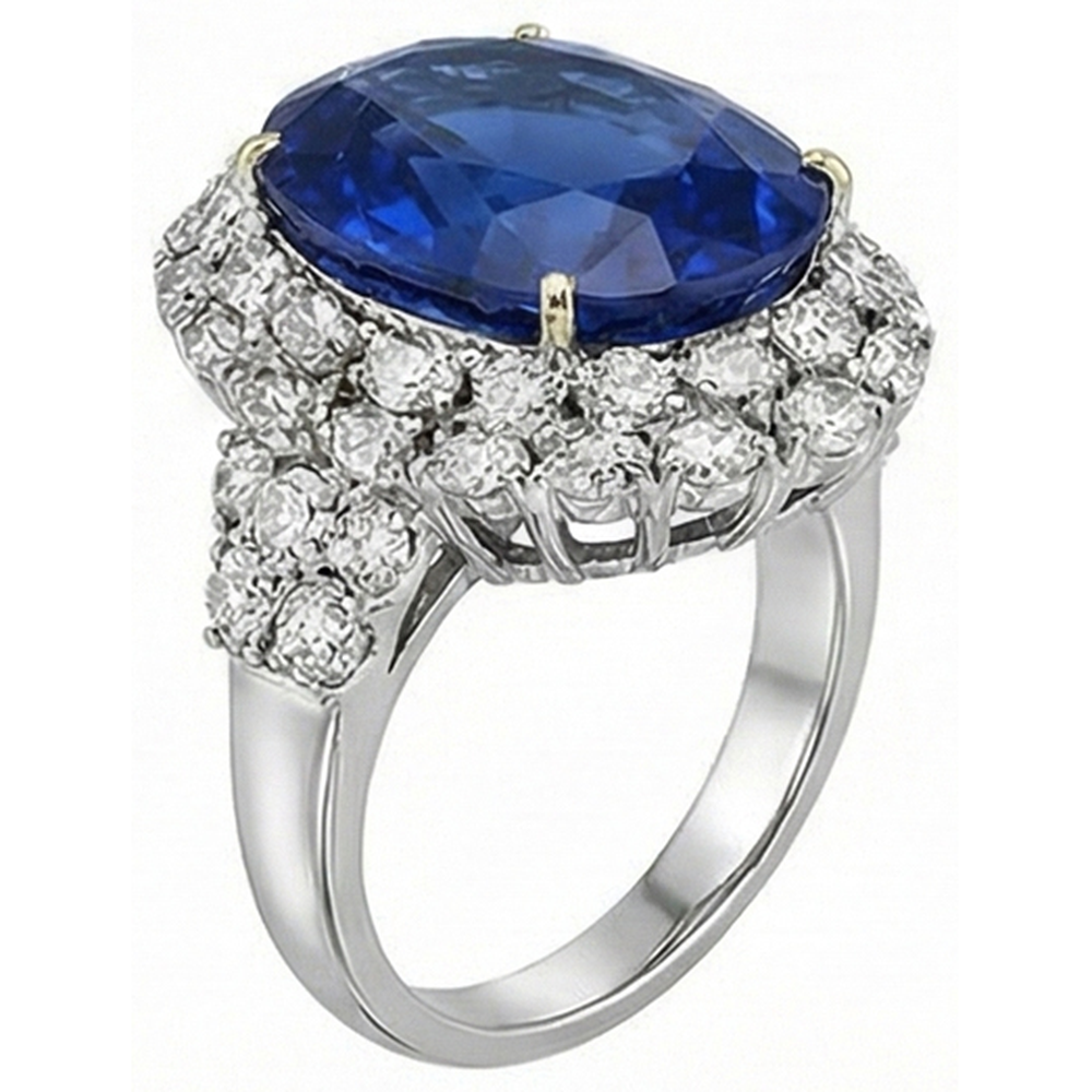 7 Ct Oval Sri Lanka Blue Sapphire And Natural Earth Mined Diamonds Ring White Gold 14K