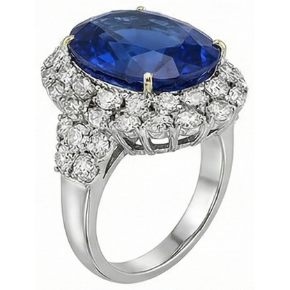 7 Ct Oval Sri Lanka Blue Sapphire And Natural Earth Mined Diamonds Ring White Gold 14K