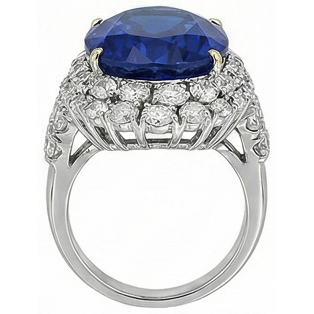 7 Ct Oval Sri Lanka Blue Sapphire And Natural Earth Mined Diamonds Ring White Gold 14K