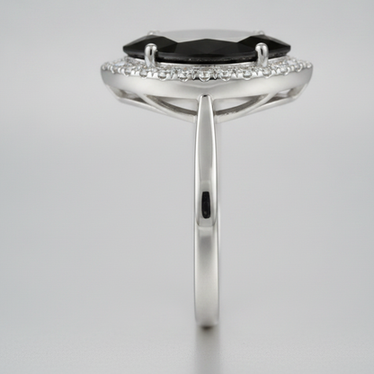 7 Carat Marquise Black Diamond and White Diamond Halo Ring Natural 14K White Gold
