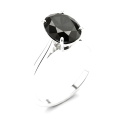 5 Carat Oval Black Diamond Solitaire Ring Natural 14K White Gold