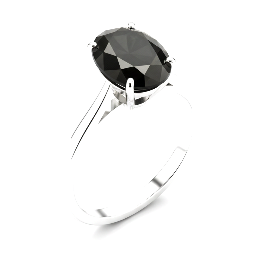 7 Carat Oval Black Diamond Solitaire Ring Natural 14K White Gold