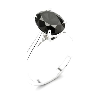7 Carat Oval Black Diamond Solitaire Ring Natural 14K White Gold