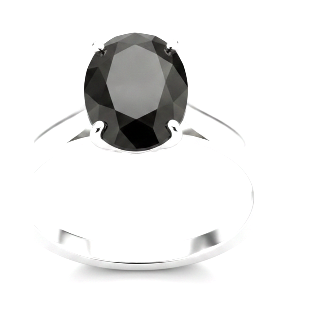 7 Carat Oval Black Diamond Solitaire Ring Natural 14K White Gold