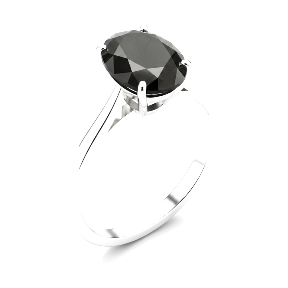 7 Carat Oval Black Diamond Solitaire Ring Natural 14K White Gold