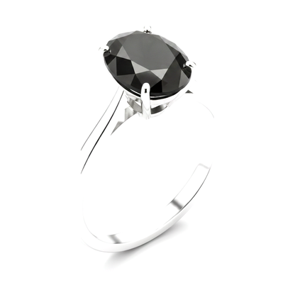 7 Carat Oval Black Diamond Solitaire Ring Natural 14K White Gold