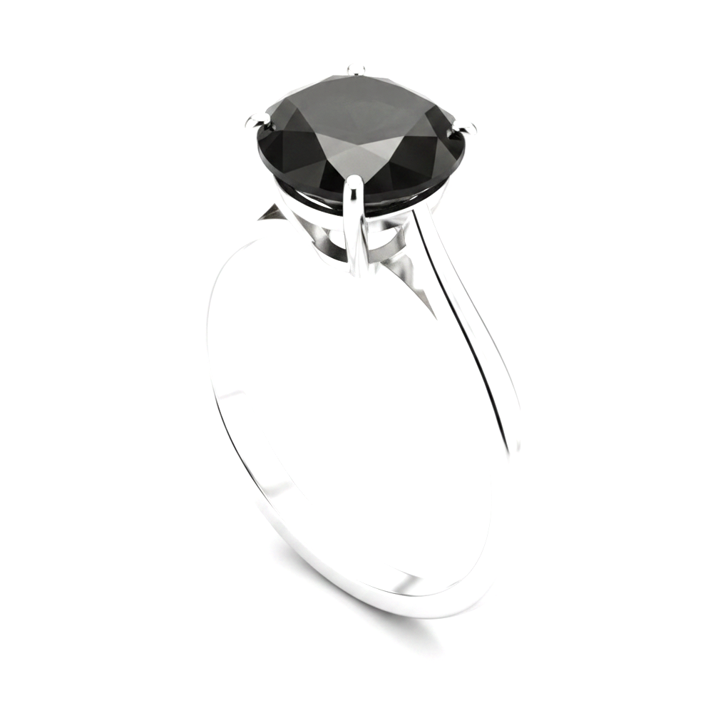 7 Carat Oval Black Diamond Solitaire Ring Natural 14K White Gold