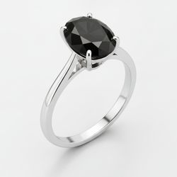 7 Carat Oval Black Diamond Solitaire Ring Natural 14K White Gold