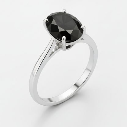 7 Carat Oval Black Diamond Solitaire Ring Natural 14K White Gold
