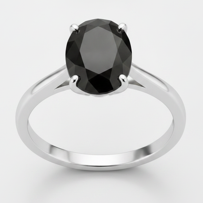 7 Carat Oval Black Diamond Solitaire Ring Natural 14K White Gold