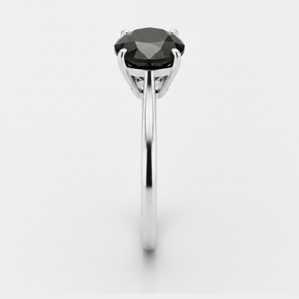 7 Carat Oval Black Diamond Solitaire Ring Natural 14K White Gold