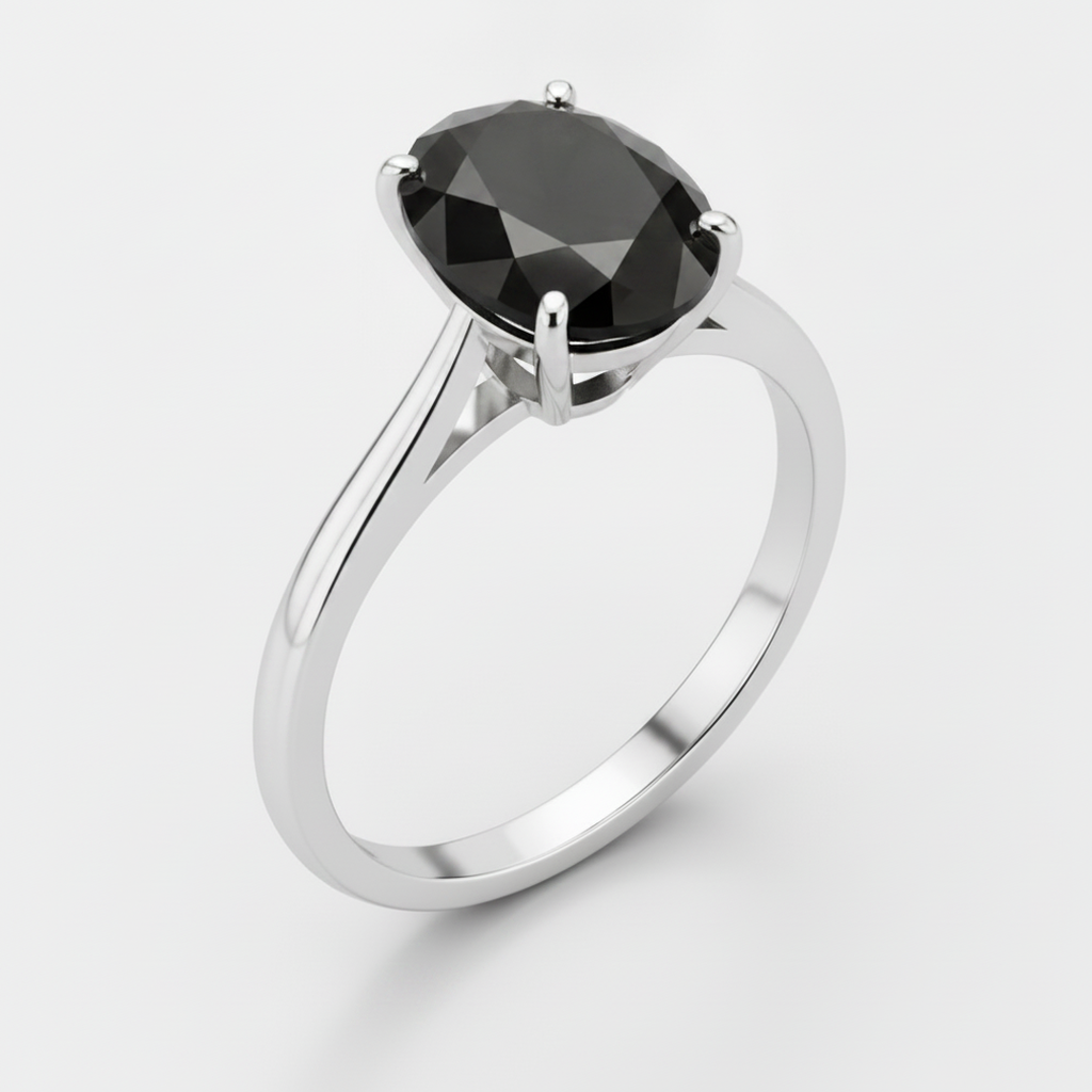 7 Carat Oval Black Diamond Solitaire Ring Natural 14K White Gold