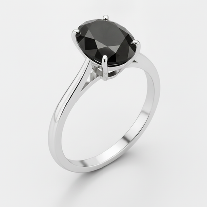 7 Carat Oval Black Diamond Solitaire Ring Natural 14K White Gold