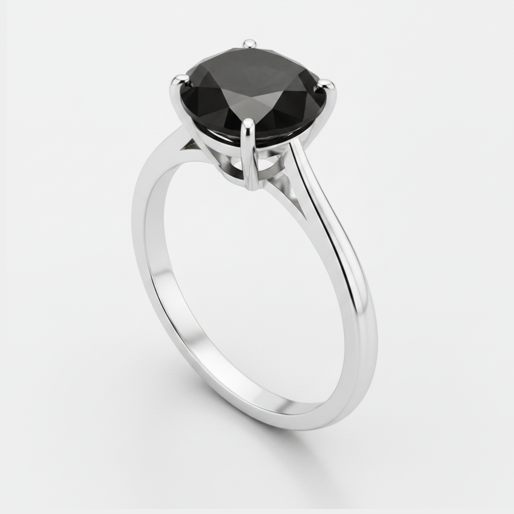 7 Carat Oval Black Diamond Solitaire Ring Natural 14K White Gold