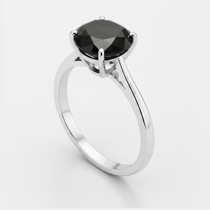 7 Carat Oval Black Diamond Solitaire Ring Natural 14K White Gold