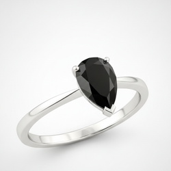 7 Carat Pear Black Diamond Solitaire Ring Natural 14K White Gold