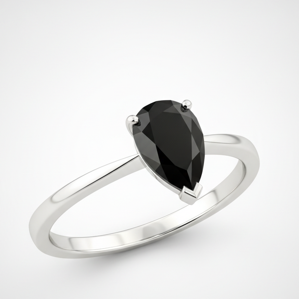 7 Carat Pear Black Diamond Solitaire Ring Natural 14K White Gold