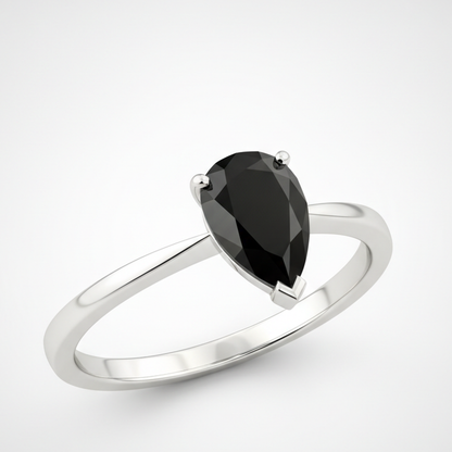 7 Carat Pear Black Diamond Solitaire Ring Natural 14K White Gold