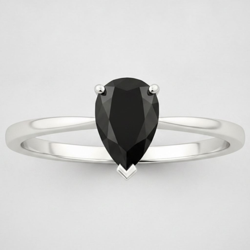 7 Carat Pear Black Diamond Solitaire Ring Natural 14K White Gold