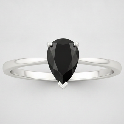 7 Carat Pear Black Diamond Solitaire Ring Natural 14K White Gold